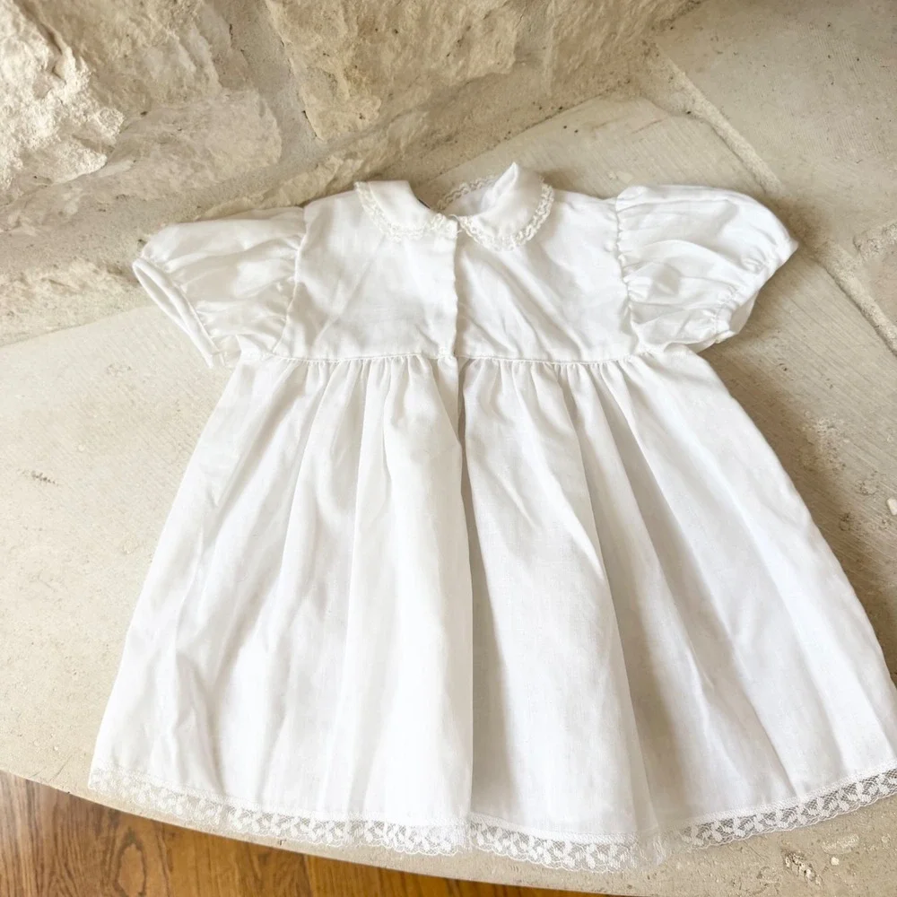 Madonna Original Vintage White Eyelet Lace Christening Dress Baby Girl 3-6 mo